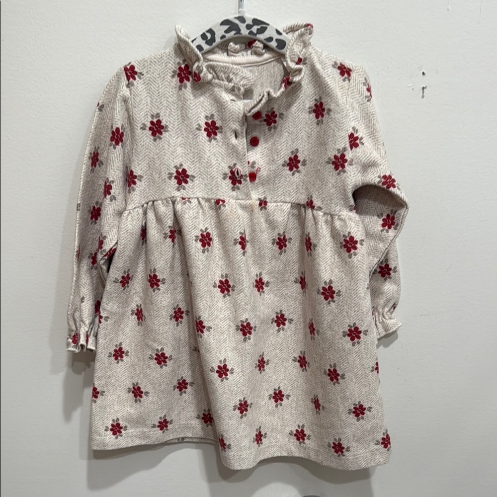 Zara Cream and Red Formal Dress with Floral Pattern